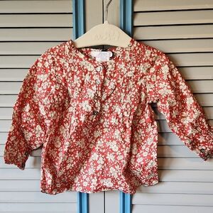 Jacadi Paris Red & Tan Floral Long Sleeve Top